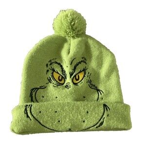 Dr. Seuss The Grinch Pom Beanie Embroidered Cartoon Hat One Size Fits Most